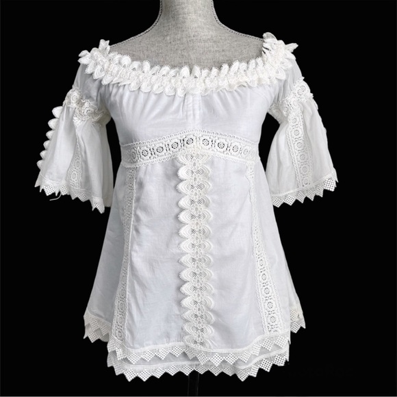 Style Mafia Off Shoulder Lace Crochet Cotton Babydoll Top Small - Picture 1 of 16